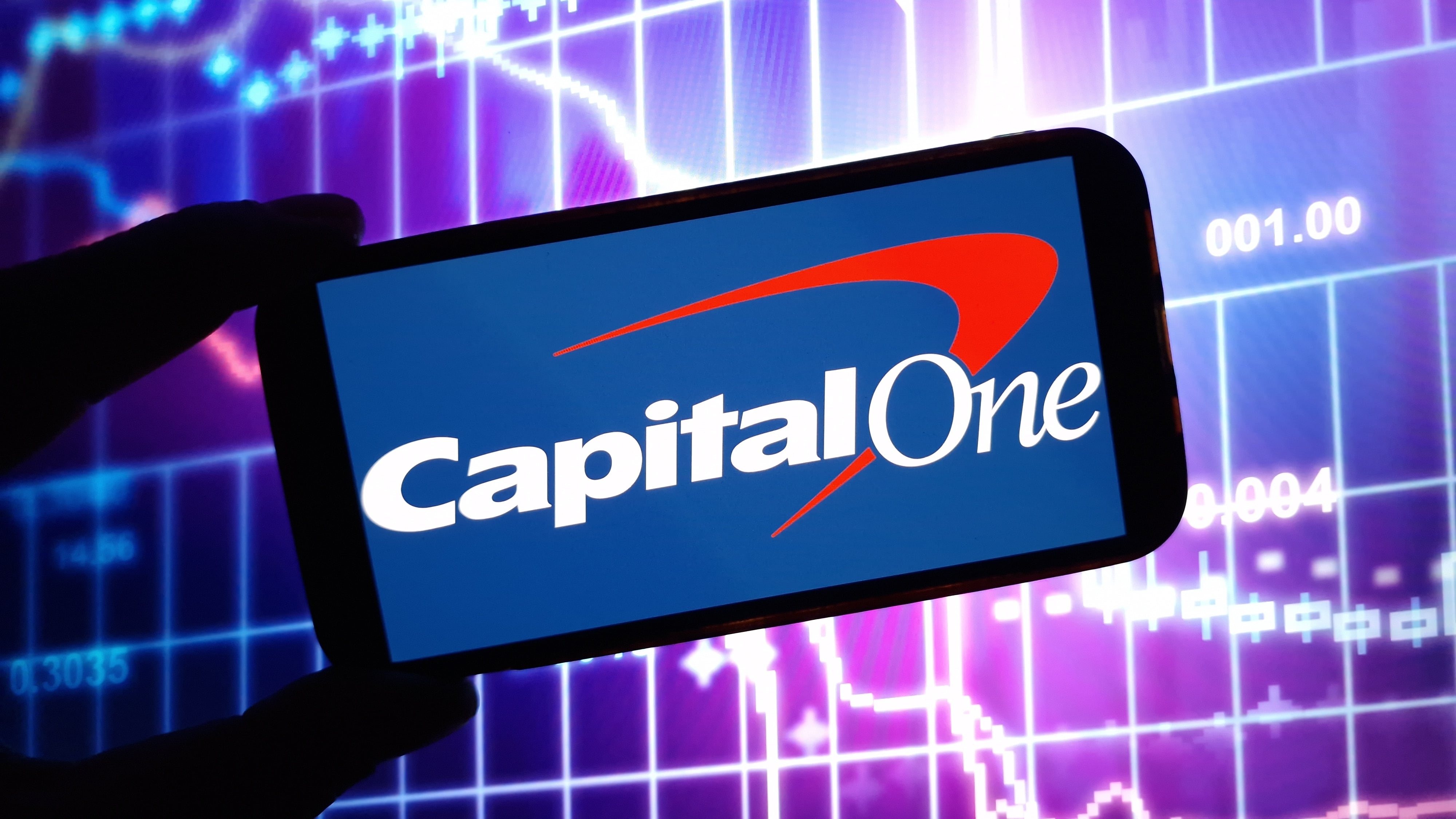 Capital One company logo displayed on mobile phone